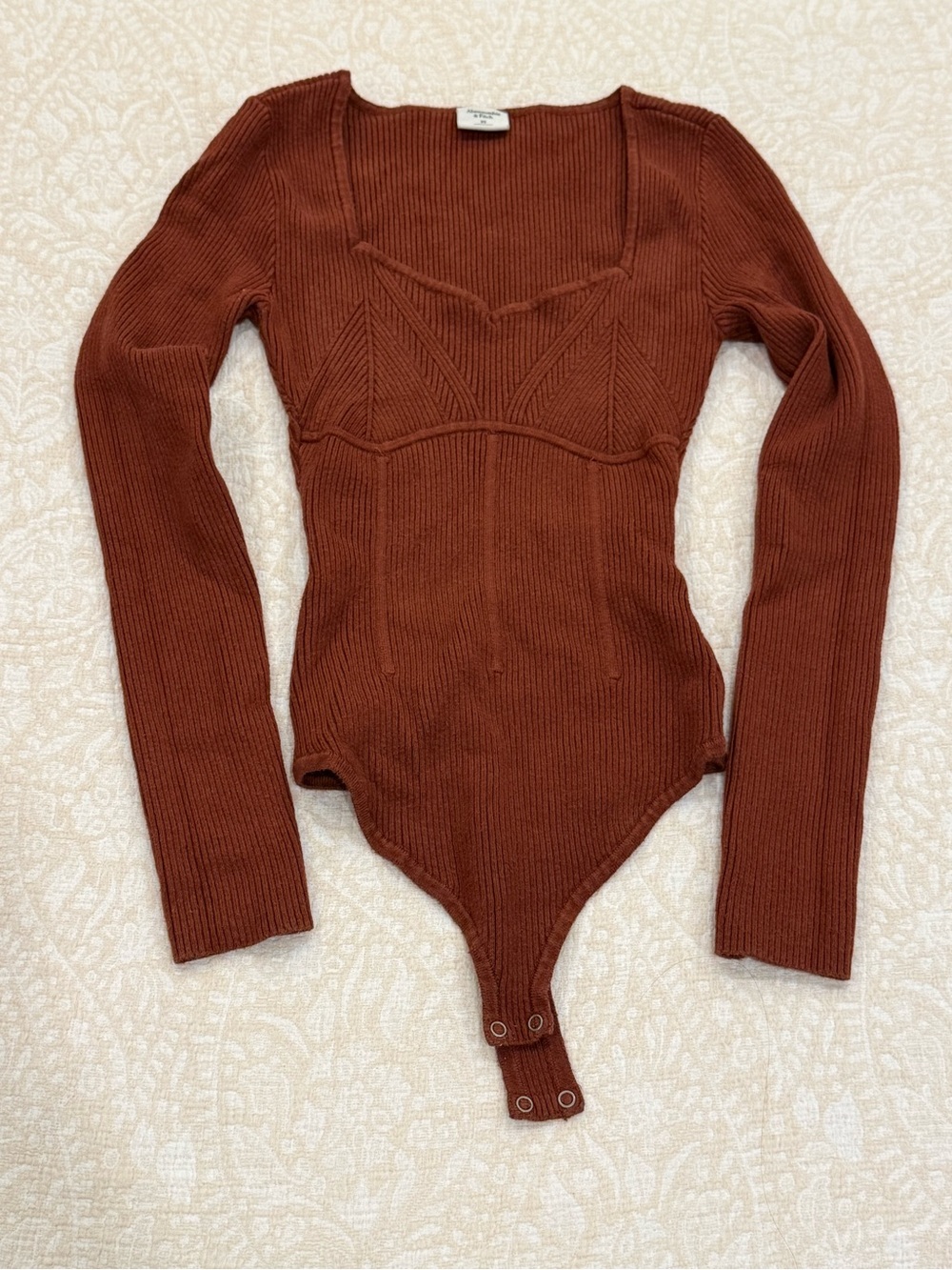 Abercrombie & Fitch Rust / Burnt Orange Ribbed Sweetheart Bodysuit XS
